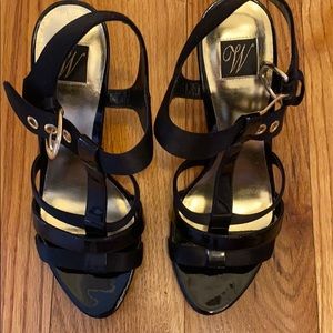 Patent leather/satin black sandals